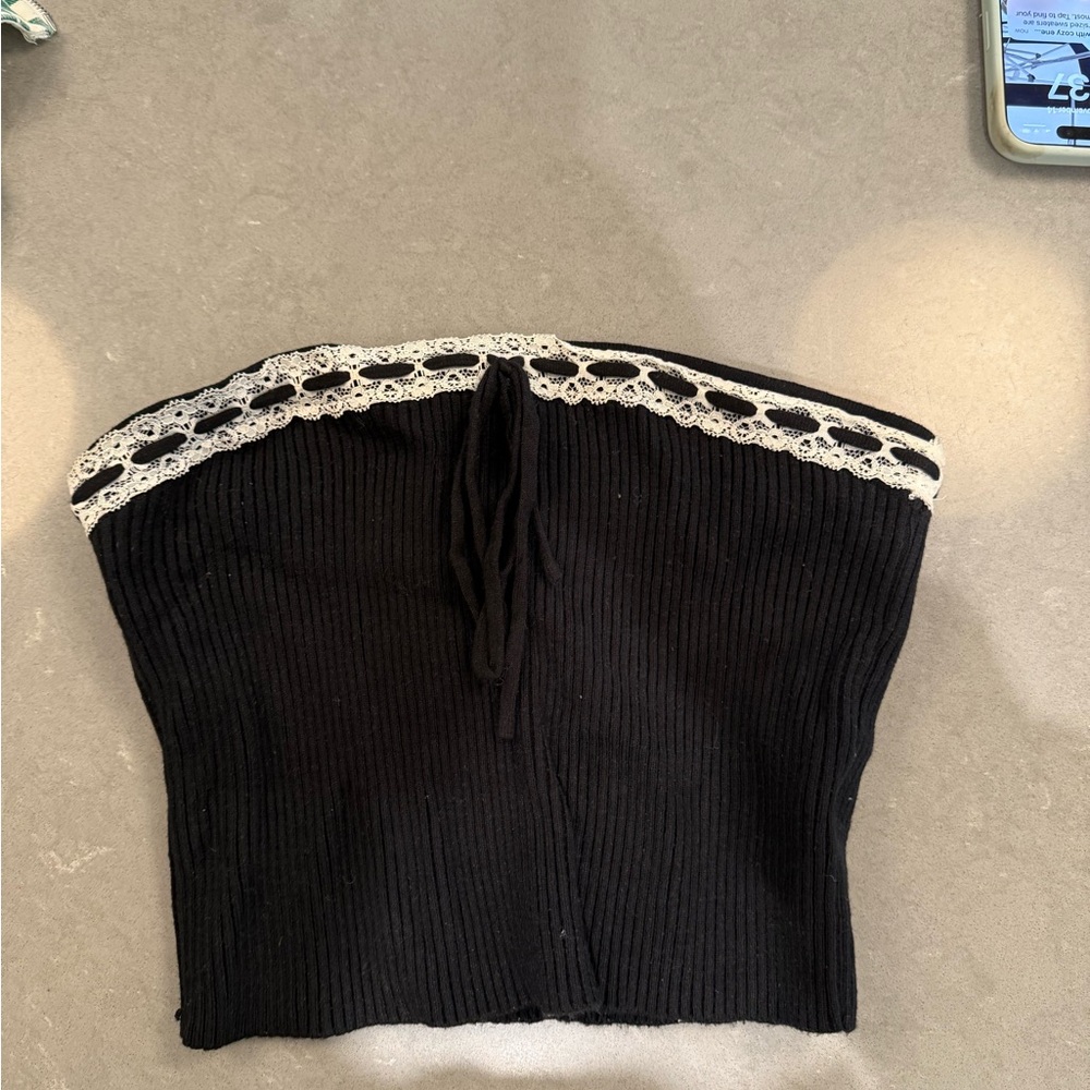 Edikted Black Tube Top with White Lace Trim